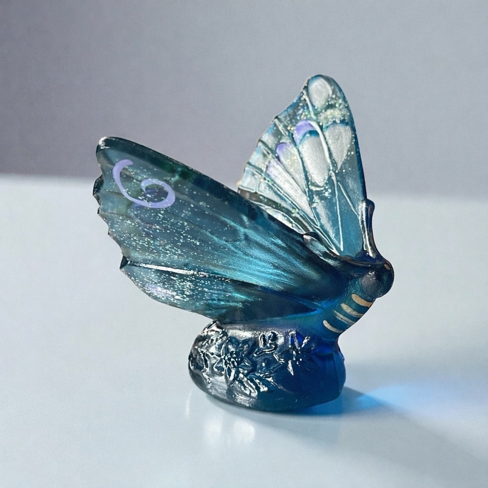 Fenton Blue Iridescent Butterfly Glass Figurine Signed B. McHenry Vtg Art Glass